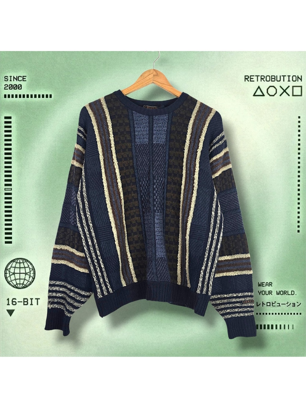 Vintage 90s 3D Patterned Knit Sweater Blue Size M